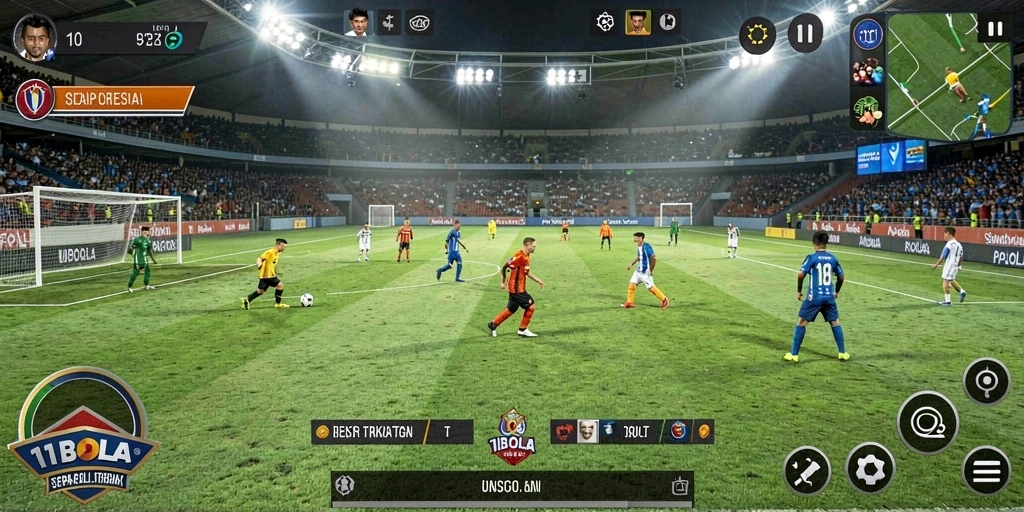 Tampilan gameplay 11BOLA yang realistis dan mendebarkan.