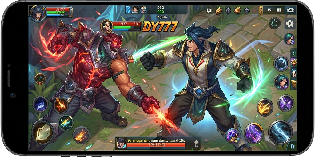 Screenshot gameplay DY777 menampilkan pertarungan tim yang intens dan strategis.