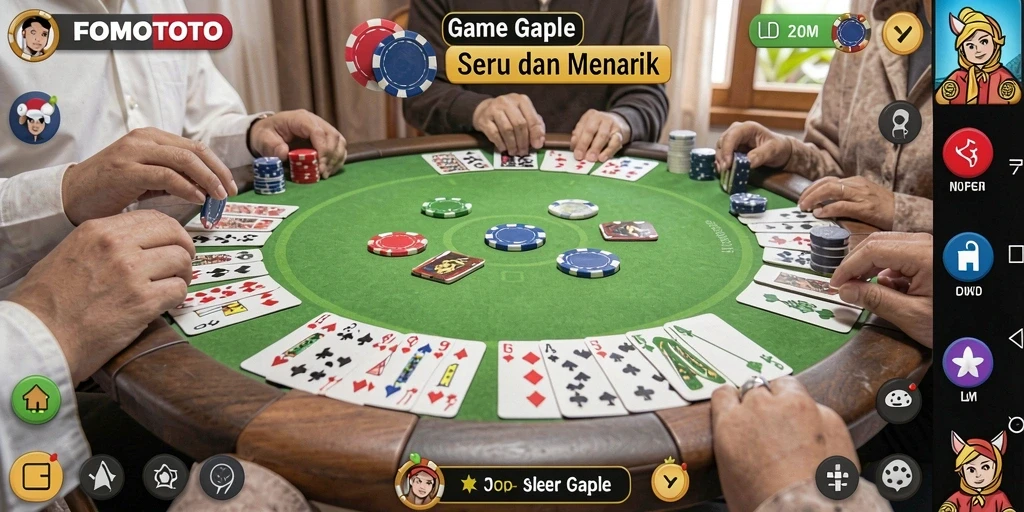 Tampilan gameplay FOMOTOTO yang seru dan menyenangkan dalam permainan Gaple.