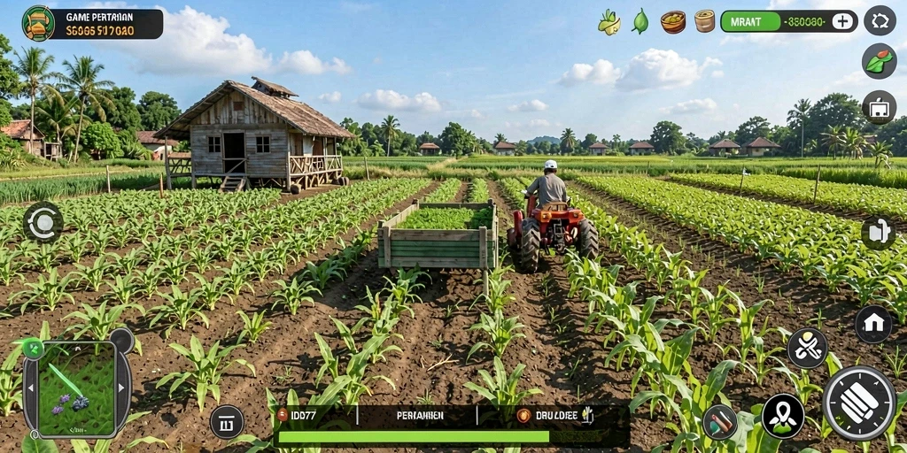 Screenshot gameplay seru dari IDR77 dengan aktivitas bertani.