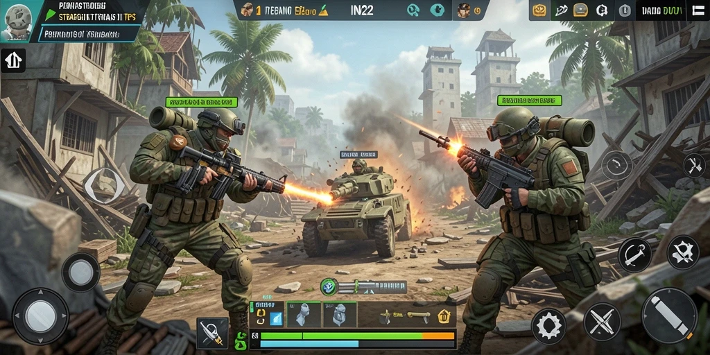 Screenshot gameplay IN22 menunjukkan aksi tembak-menembak yang mendebarkan.