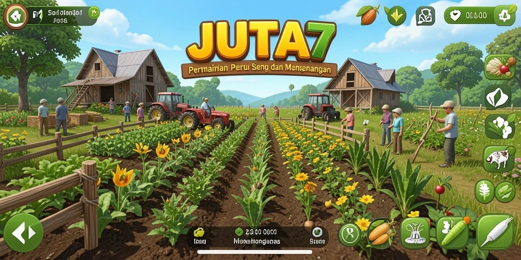 Tampilan gameplay seru di JUTA7 dengan lahan pertanian yang luas.