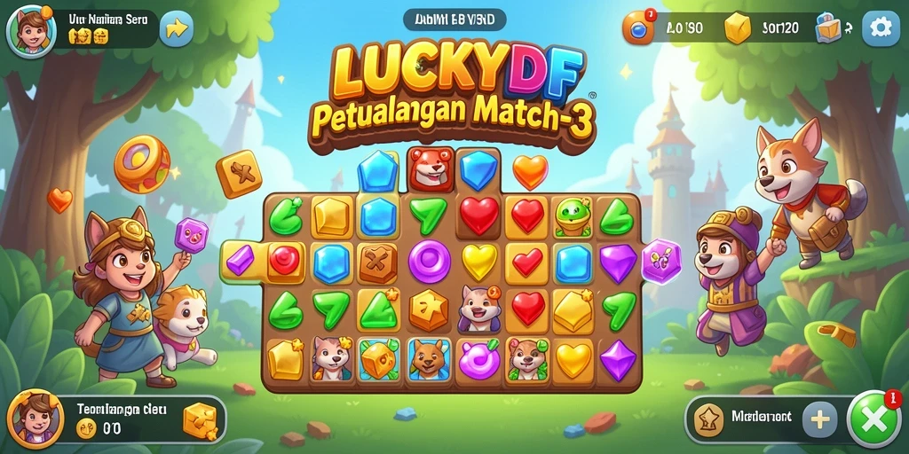 Gameplay seru LUCKYDF dengan elemen Match-3 yang mengasyikkan.