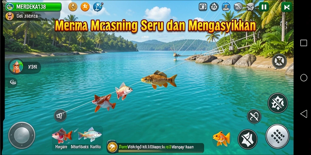 Tampilan gameplay MERDEKA138 dengan aksi memancing yang seru.