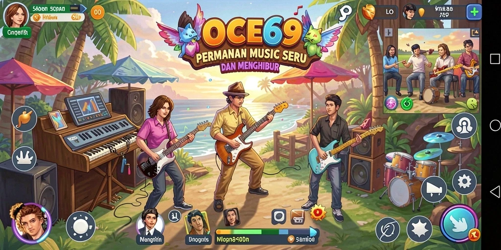 Tampilan gameplay OCE69 dengan berbagai tantangan musik.
