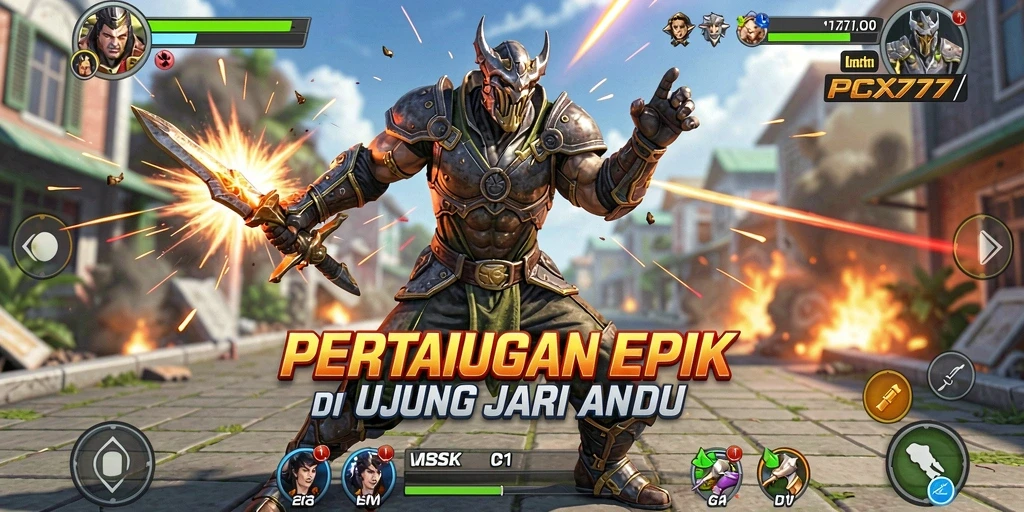 Screenshot gameplay PCX777 yang menunjukkan pertarungan intens.