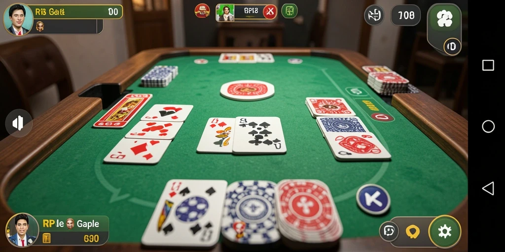 Screenshot utama RP8 menampilkan gameplay Gaple yang menyenangkan.