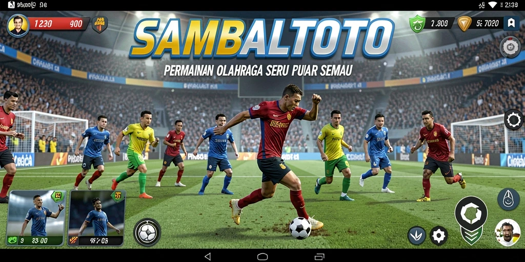 Screenshot utama <strong>SAMBALTOTO</strong> menampilkan aksi seru di lapangan olahraga.