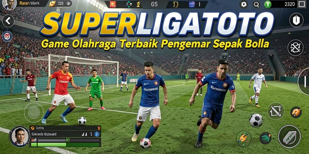 Screenshot utama SUPERLIGATOTO menampilkan pertandingan sepak bola yang seru.
