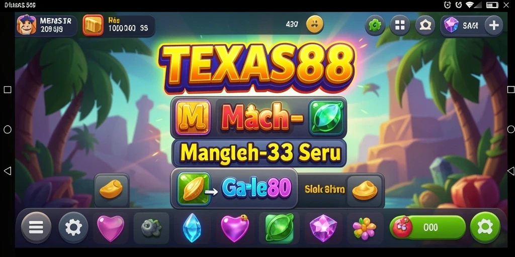 Screenshot permainan TEXAS88 yang menunjukkan momen seru dalam bermain Match-3.
