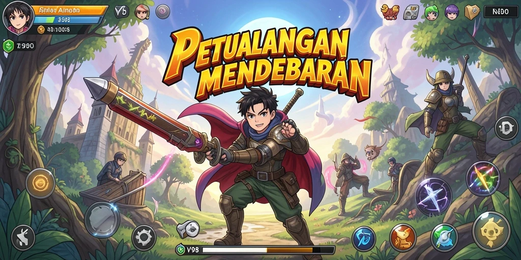 Tampilan gameplay V98 yang penuh warna dan aksi.