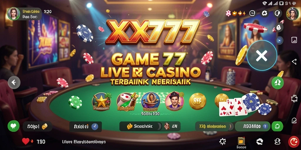 Screenshot gameplay XXX777 yang menampilkan dealer langsung dan suasana kasino.